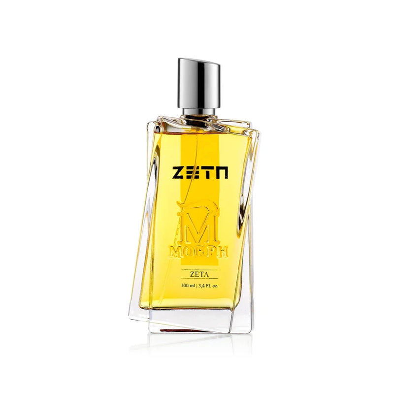 Morph Zeta Eau de Parfum 100 ml parfumfles met zilverkleurige dop op lichte achtergrond