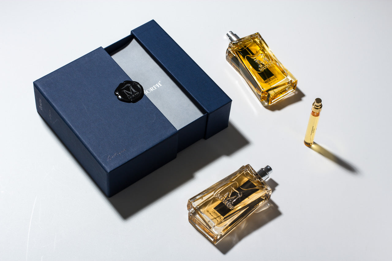 Box and a few bottles of the Morp perfume brand