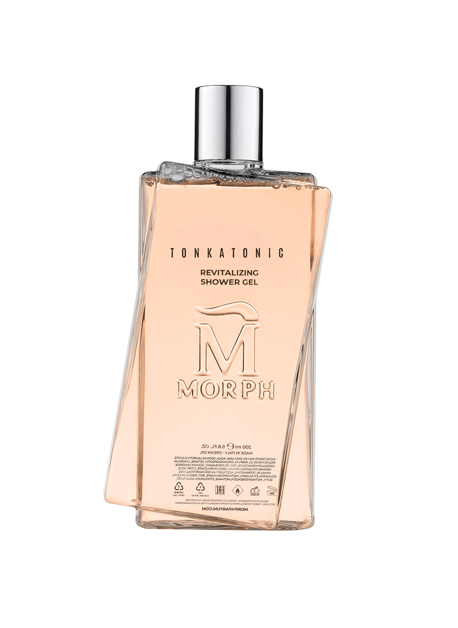 Productafbeelding van Morph Tonkatonic Douchegel – luxe douchegel met warme geurtonen, strak en elegant verpakt in een transparante flacon