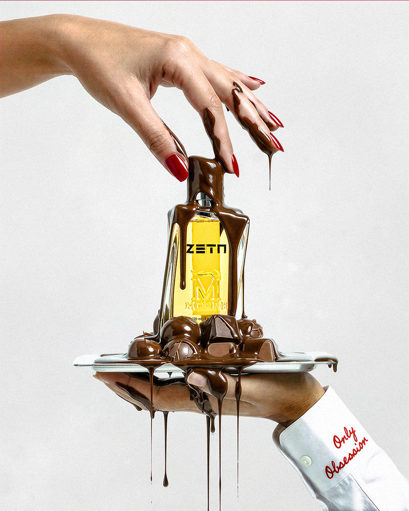 Morph Zeta parfum overgoten met chocolade – warme sensuele niche geur